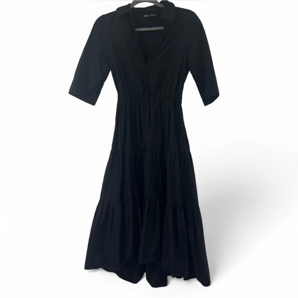 Zara Black Midi Dress with Collared Neckline
